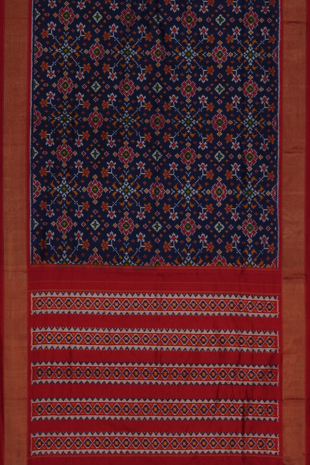 Image of Navy Blue Pochampally Ikat Silk Saree