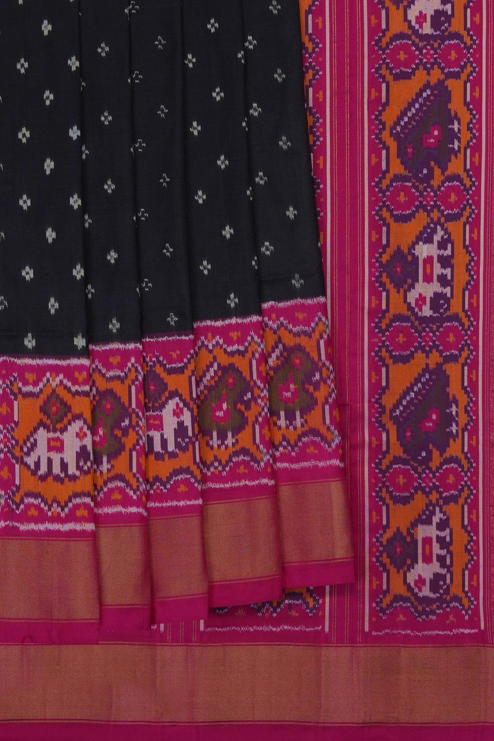 Image of Grey Pochampally Ikat Silk Saree