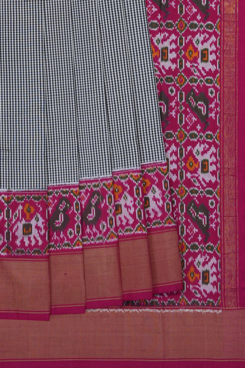 Image of Grey Pochampally Ikat Silk Saree