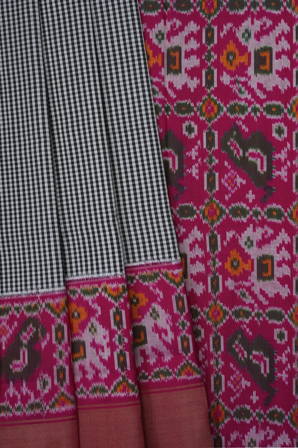 Image of Grey Pochampally Ikat Silk Saree
