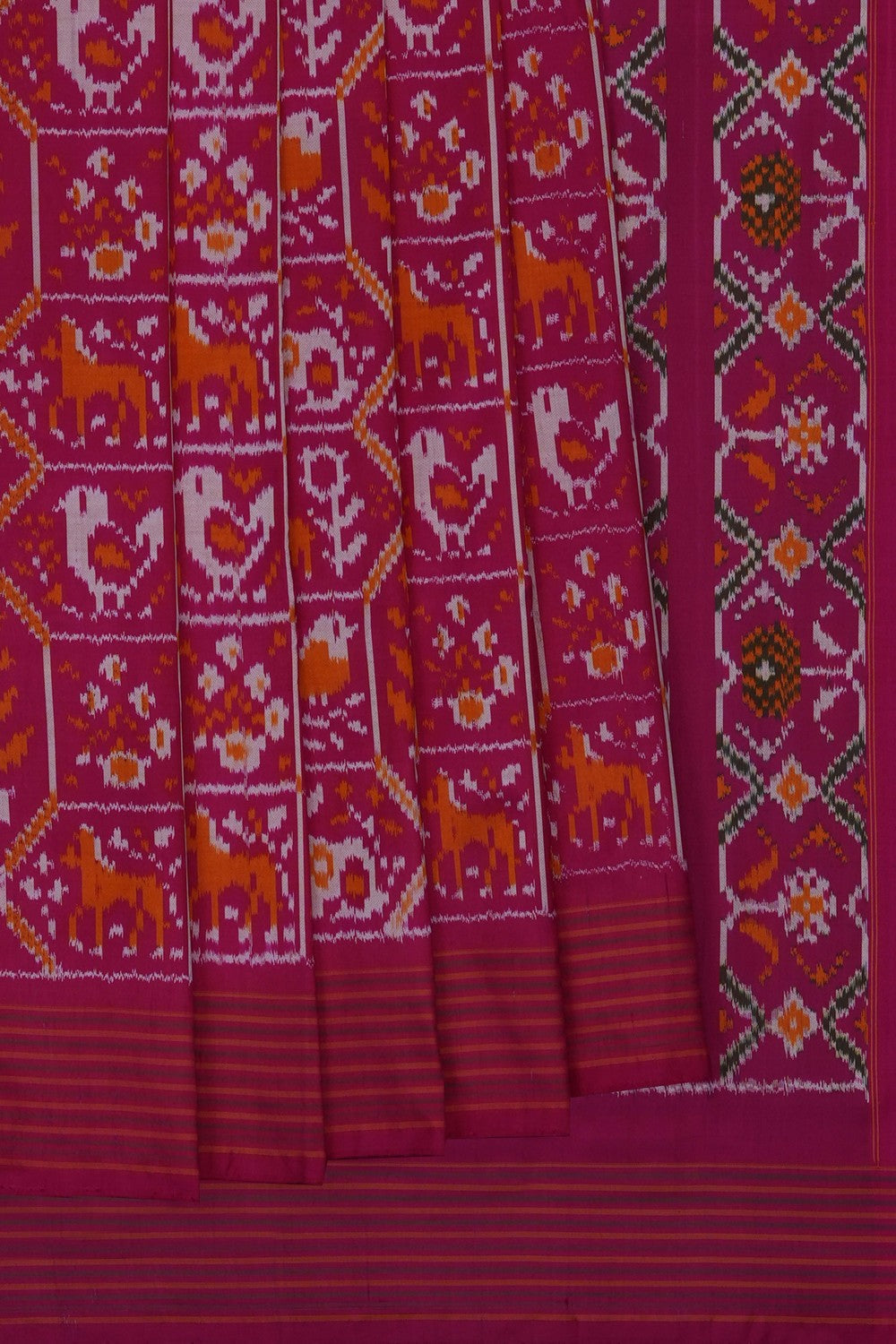 Image of Pink Pochampally Ikat Silk Saree