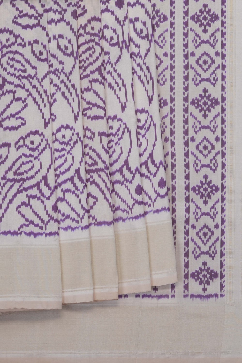 Image of Off-White Pochampally Ikat Silk Saree