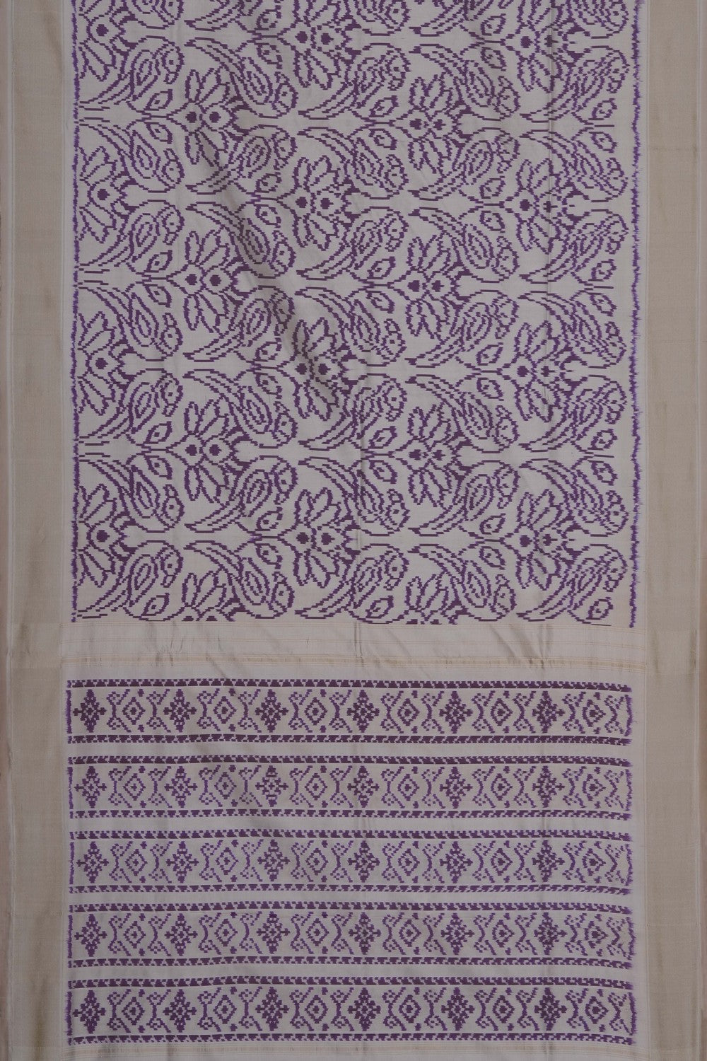 Image of Off-White Pochampally Ikat Silk Saree