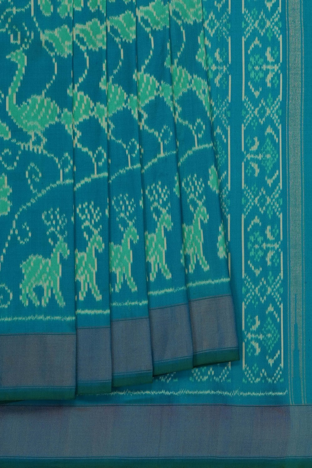 Image of Teal-Blue Pochampally Ikat Silk Saree