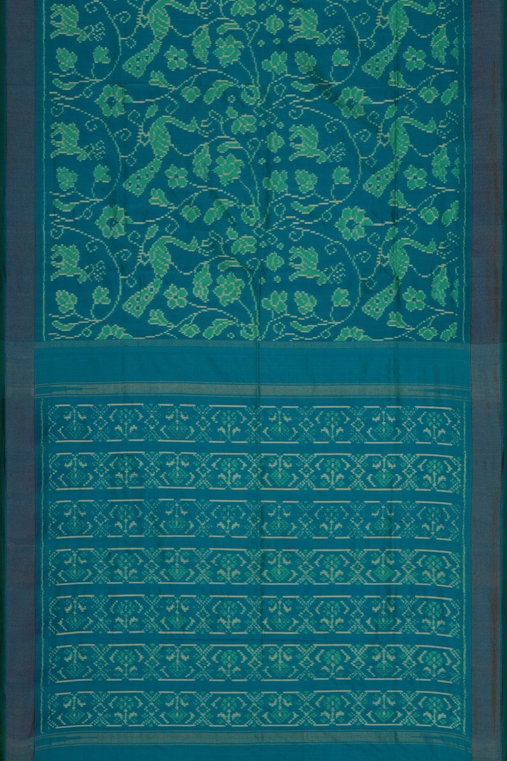 Image of Teal-Blue Pochampally Ikat Silk Saree