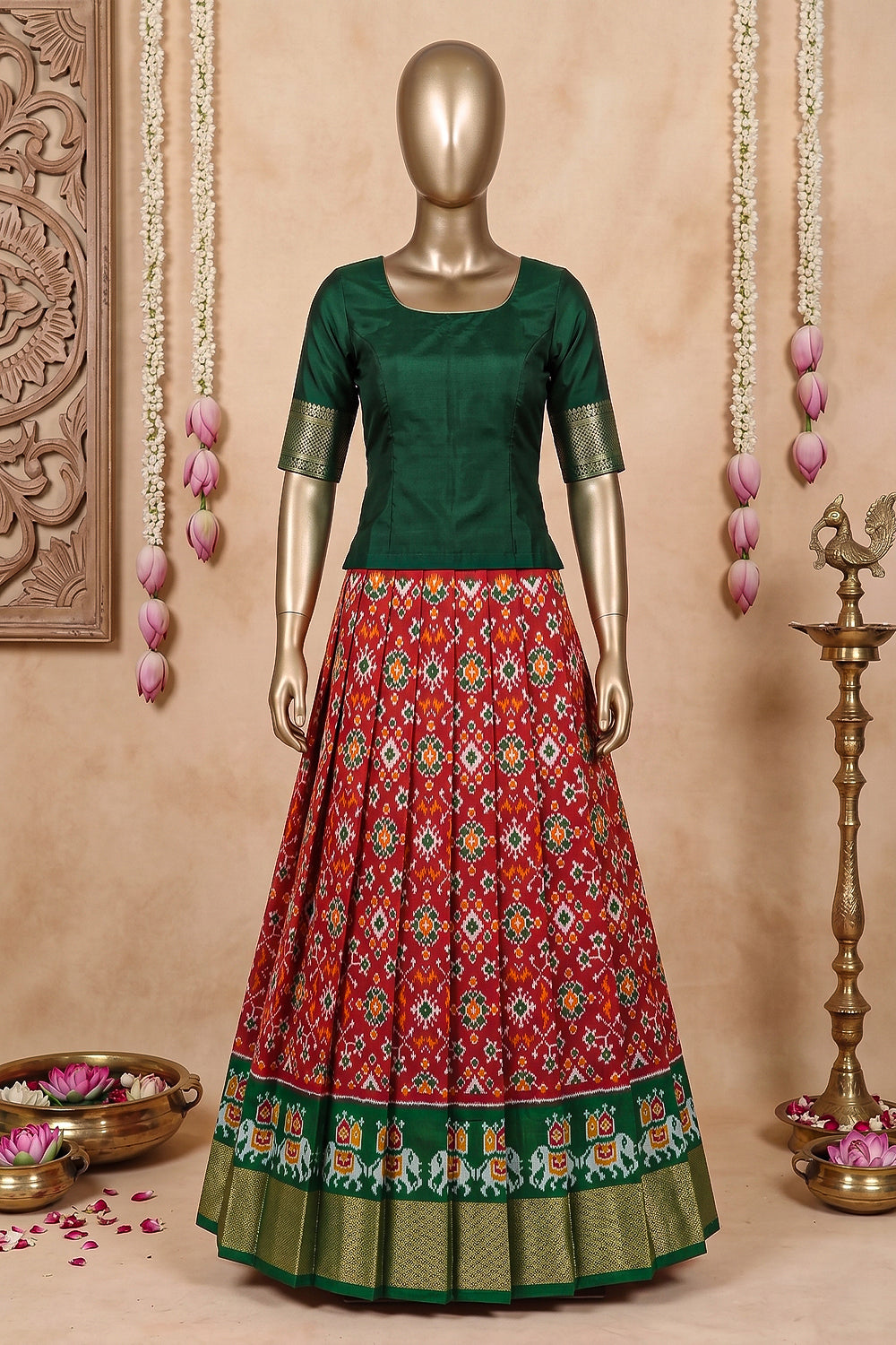 Image of Pochampally-Silk Pavada Unstitched Set