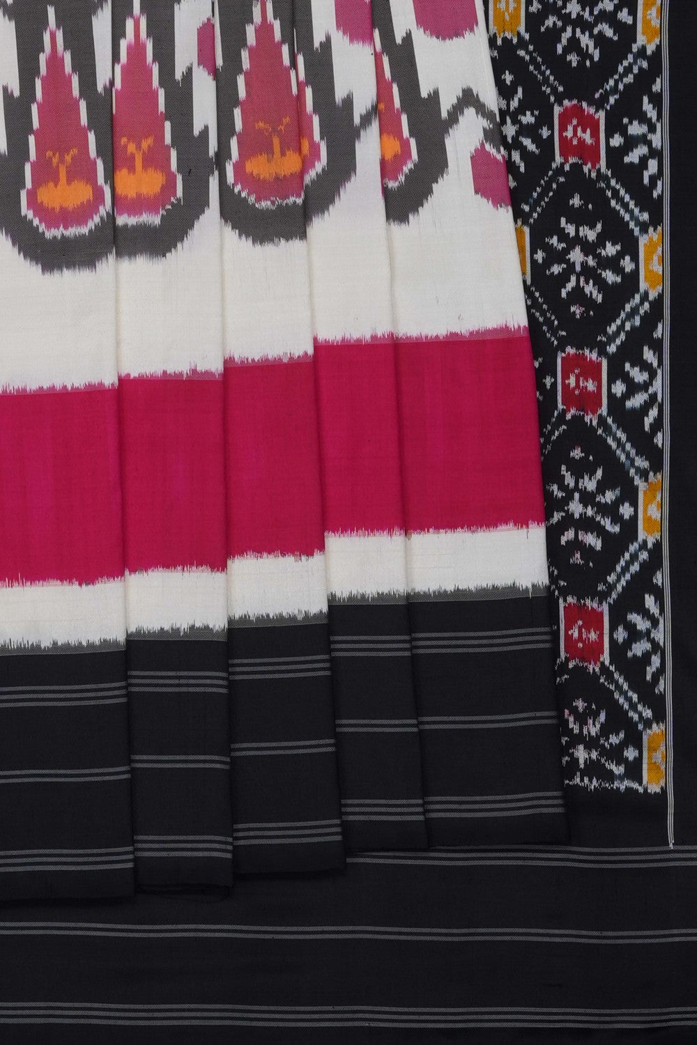 Image of Off-White Pochampally Ikat Silk Saree