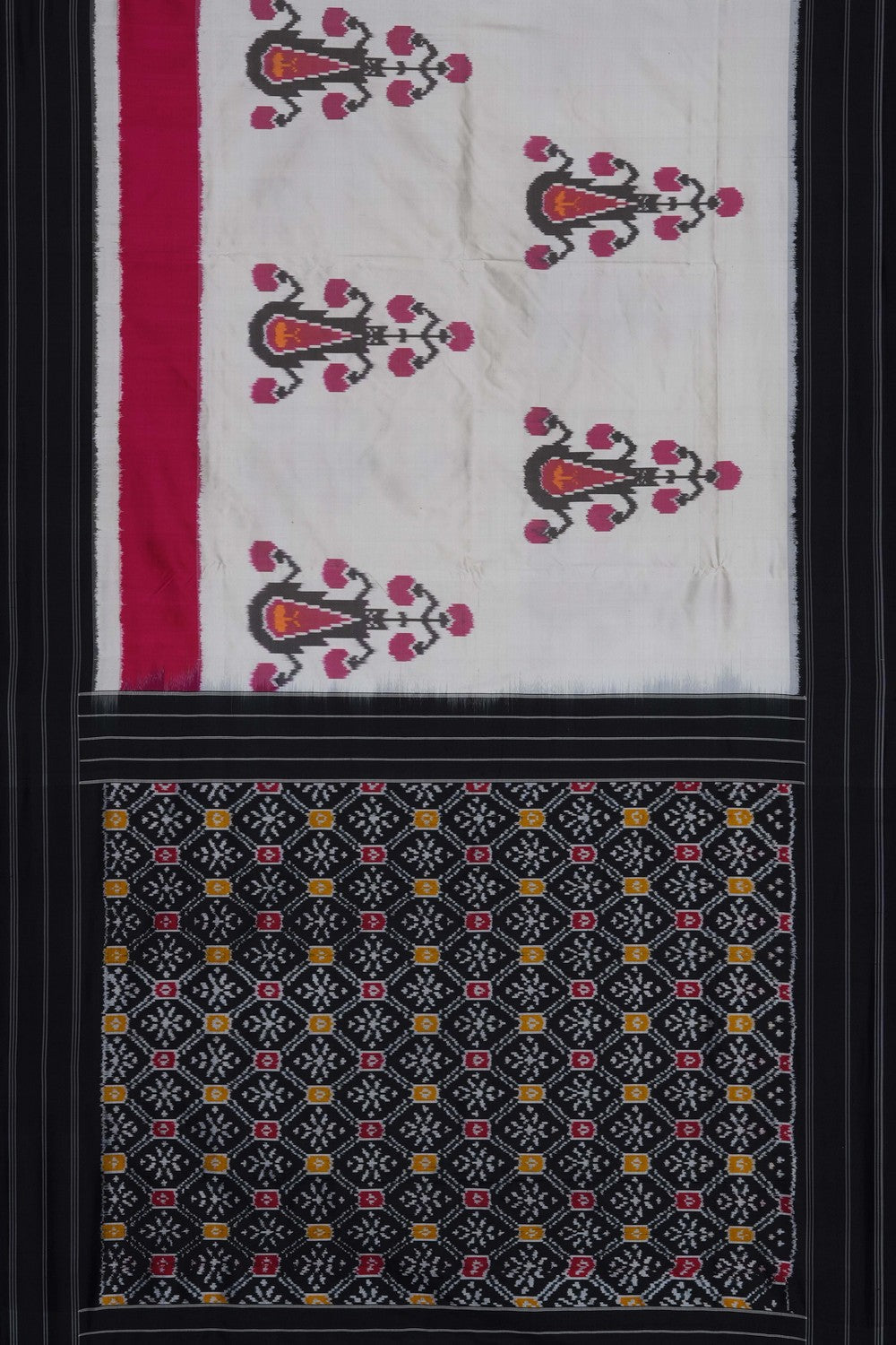 Image of Off-White Pochampally Ikat Silk Saree