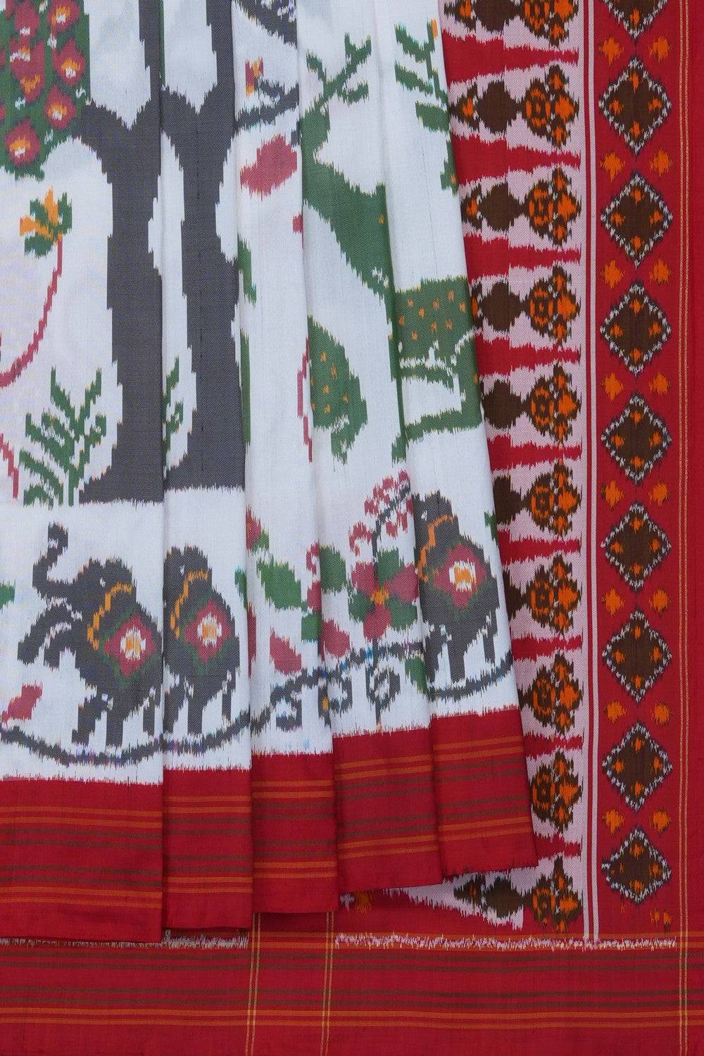 Image of White Pochampally Ikat Silk Saree