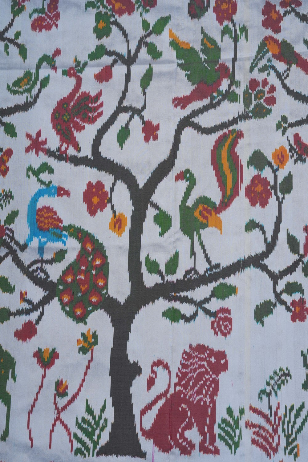 Image of White Pochampally Ikat Silk Saree
