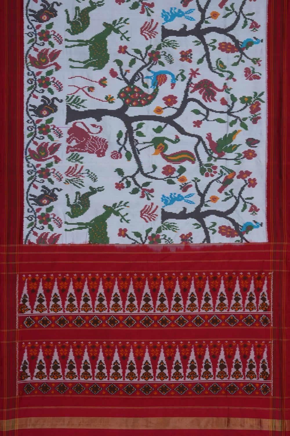 Image of White Pochampally Ikat Silk Saree