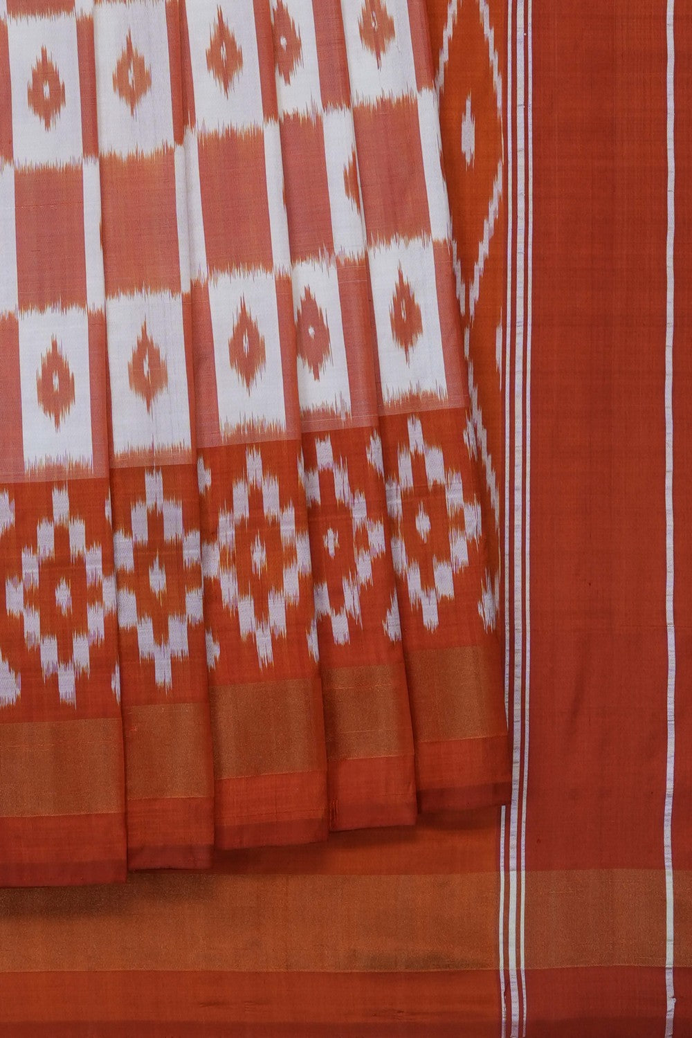 Image of Rust-Orange Pochampally Ikat Silk Saree