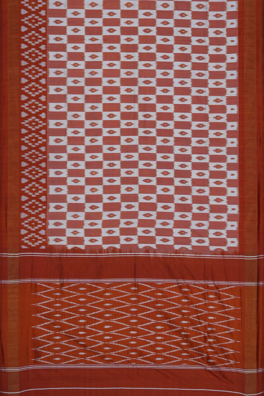 Image of Rust-Orange Pochampally Ikat Silk Saree