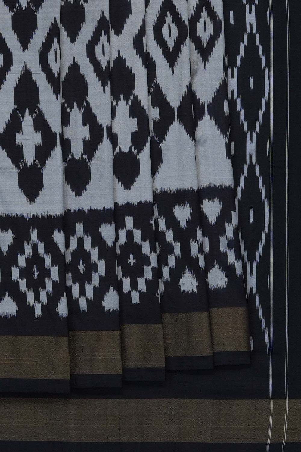 Image of Grey Pochampally Ikat Silk Saree
