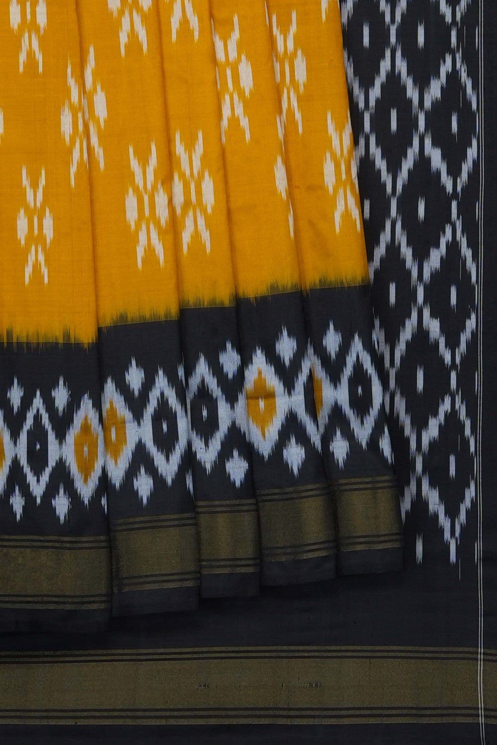 Image of Mustard Pochampally Ikat Silk Saree
