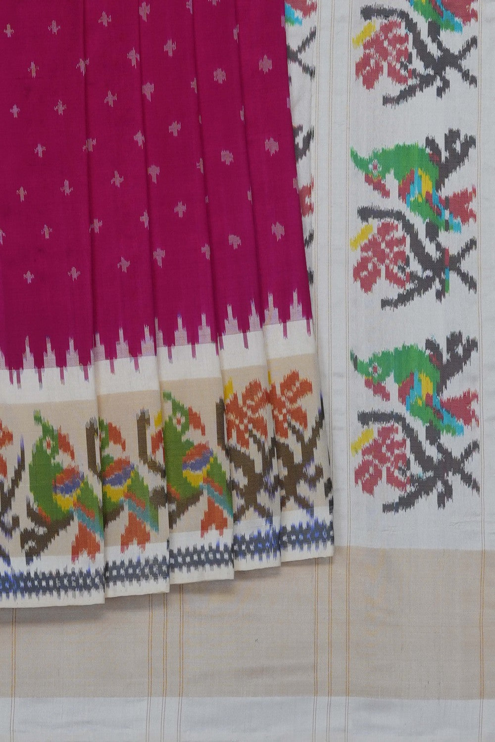 Image of Pink Pochampally Ikat Silk Saree