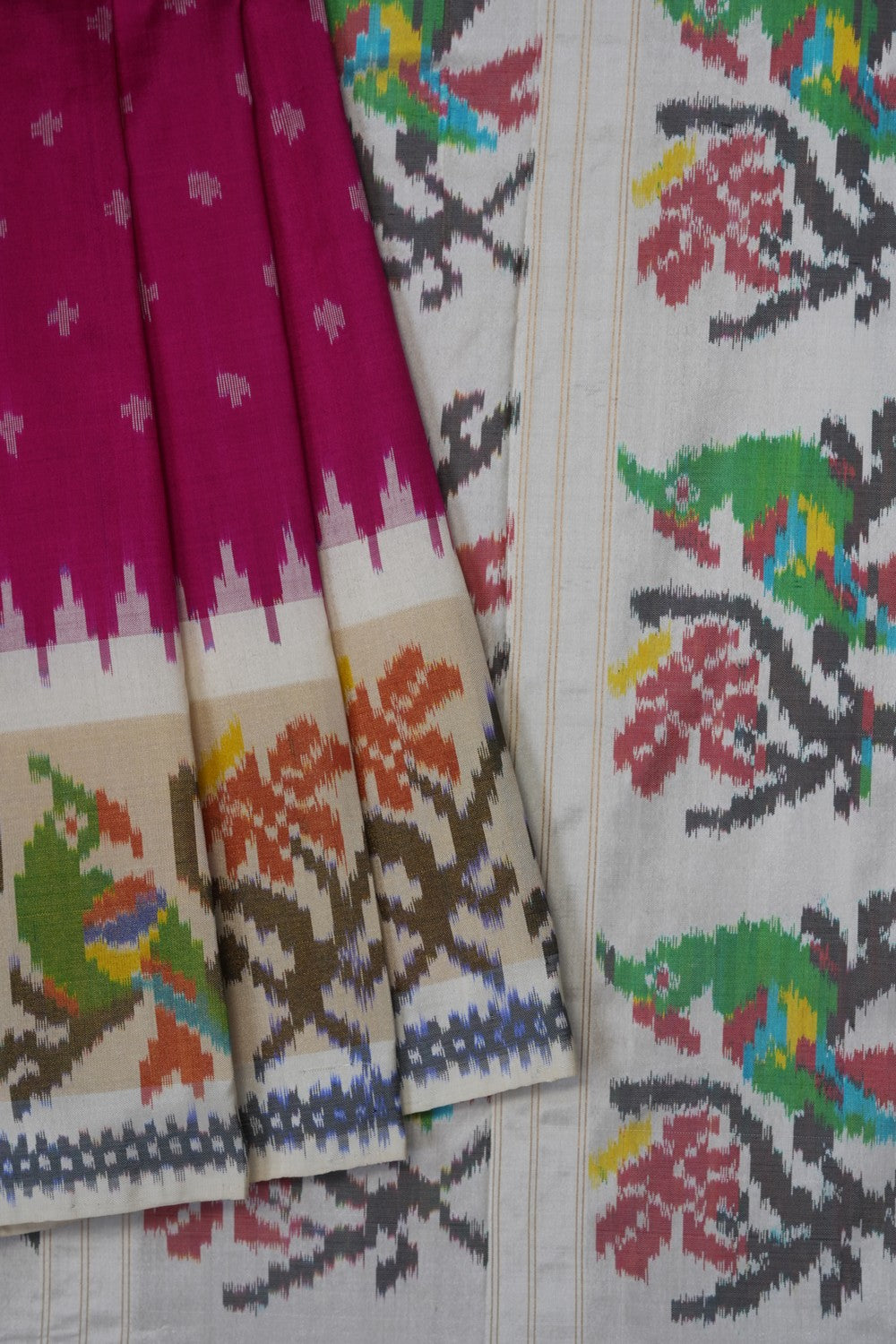 Image of Pink Pochampally Ikat Silk Saree