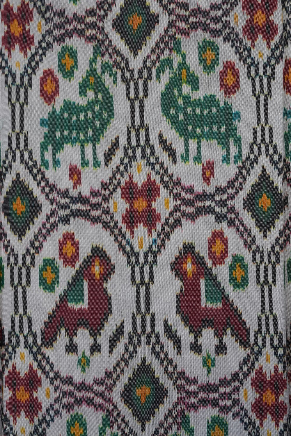 Image of White Pochampally Ikat Silk Saree