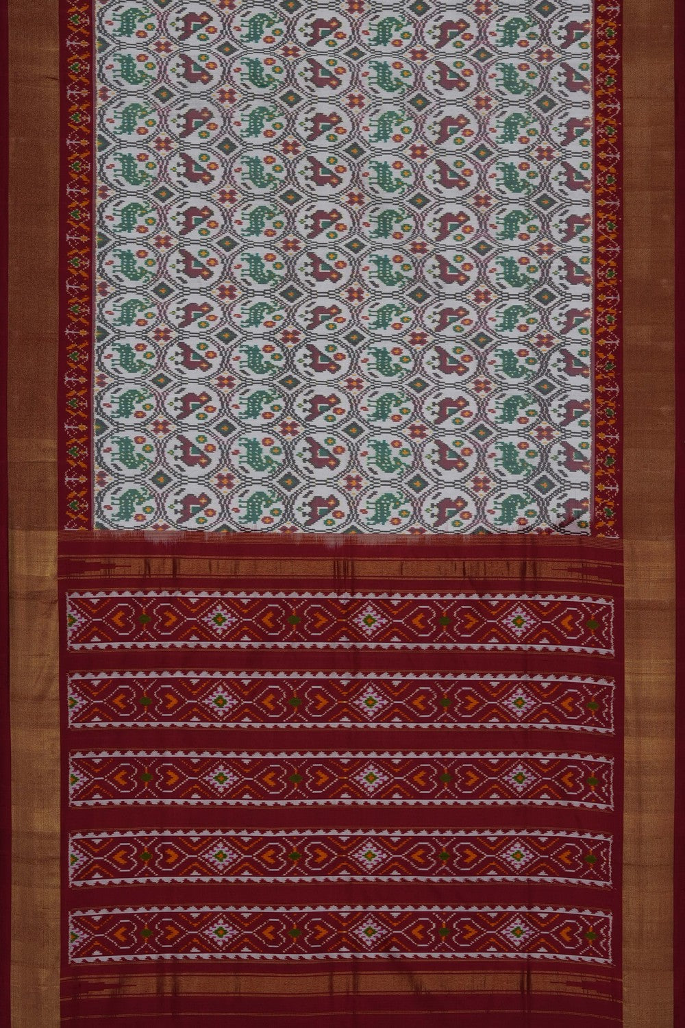 Image of White Pochampally Ikat Silk Saree