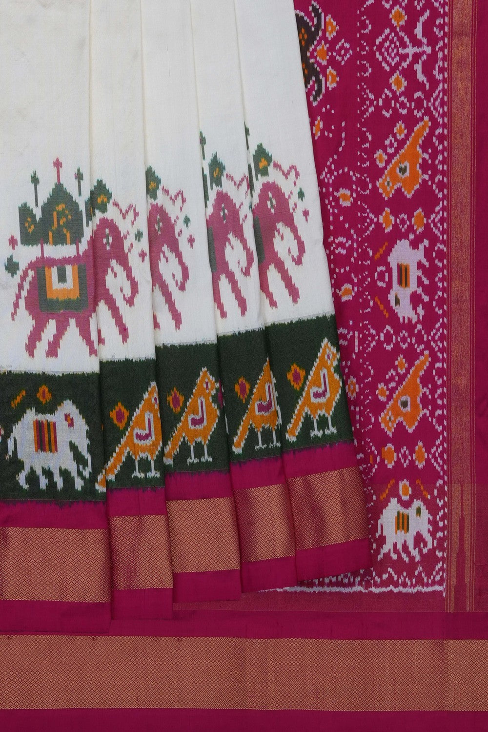 Image of Off-White Pochampally Ikat Silk Saree