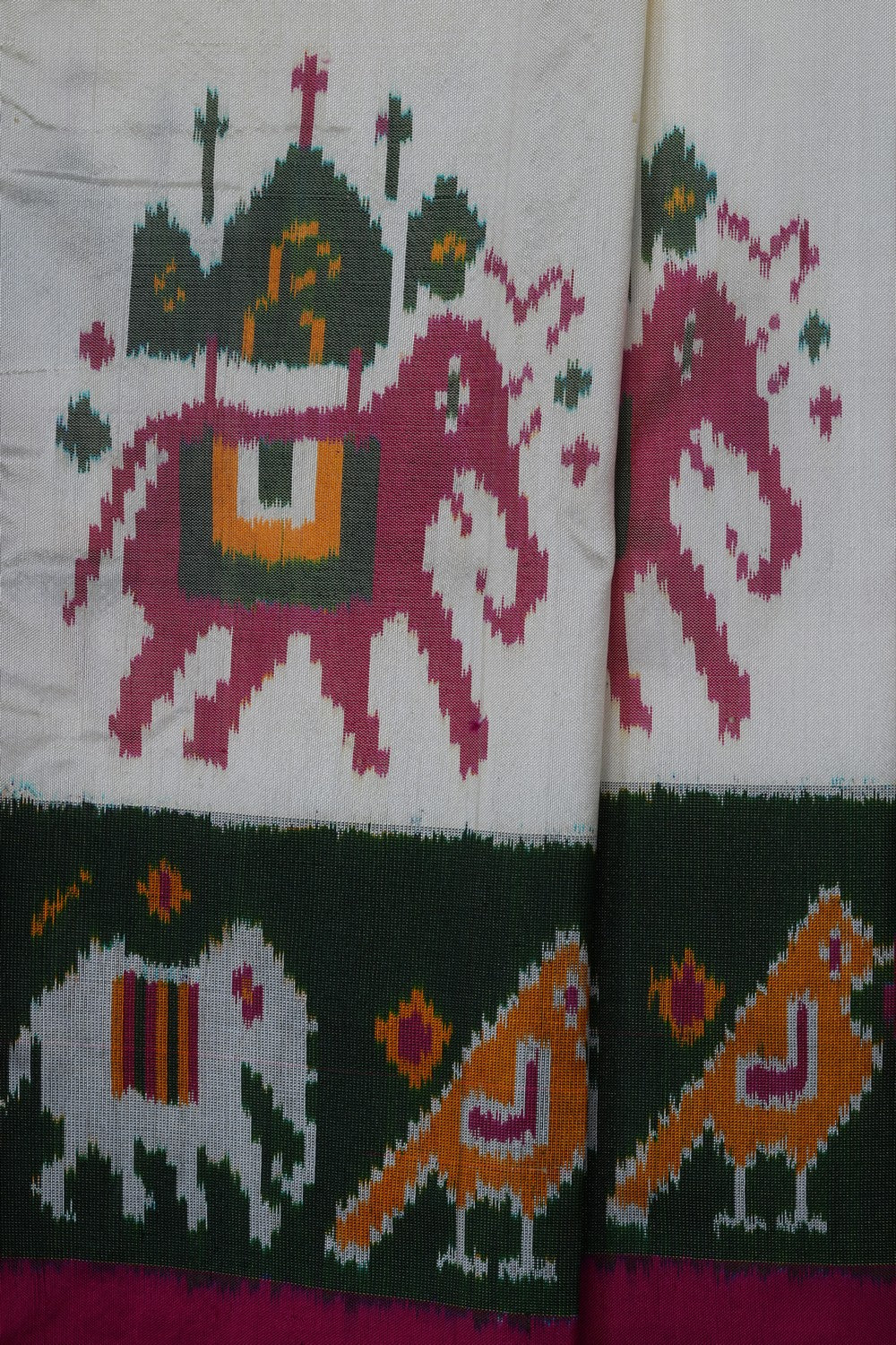 Image of Off-White Pochampally Ikat Silk Saree