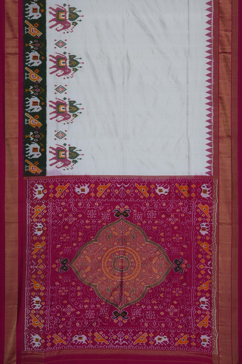Image of Off-White Pochampally Ikat Silk Saree