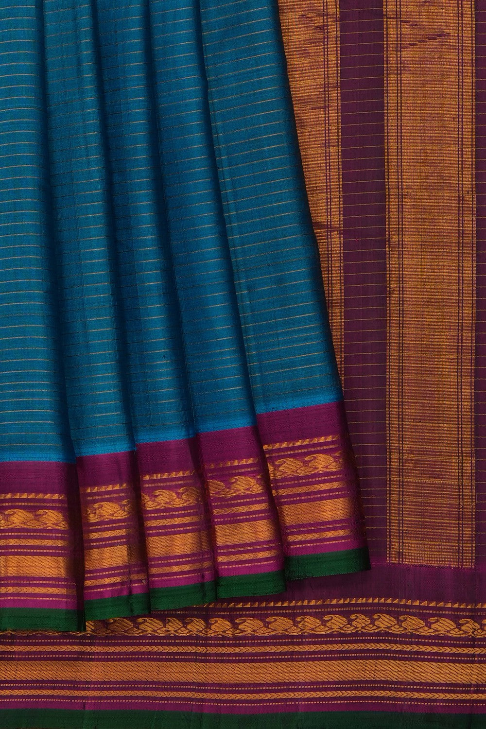 Image of Blue Gadwal Silk Cotton Saree