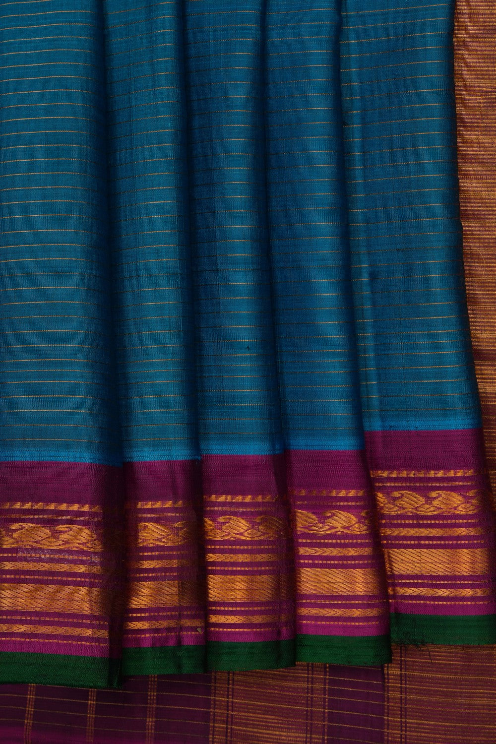 Image of Blue Gadwal Silk Cotton Saree