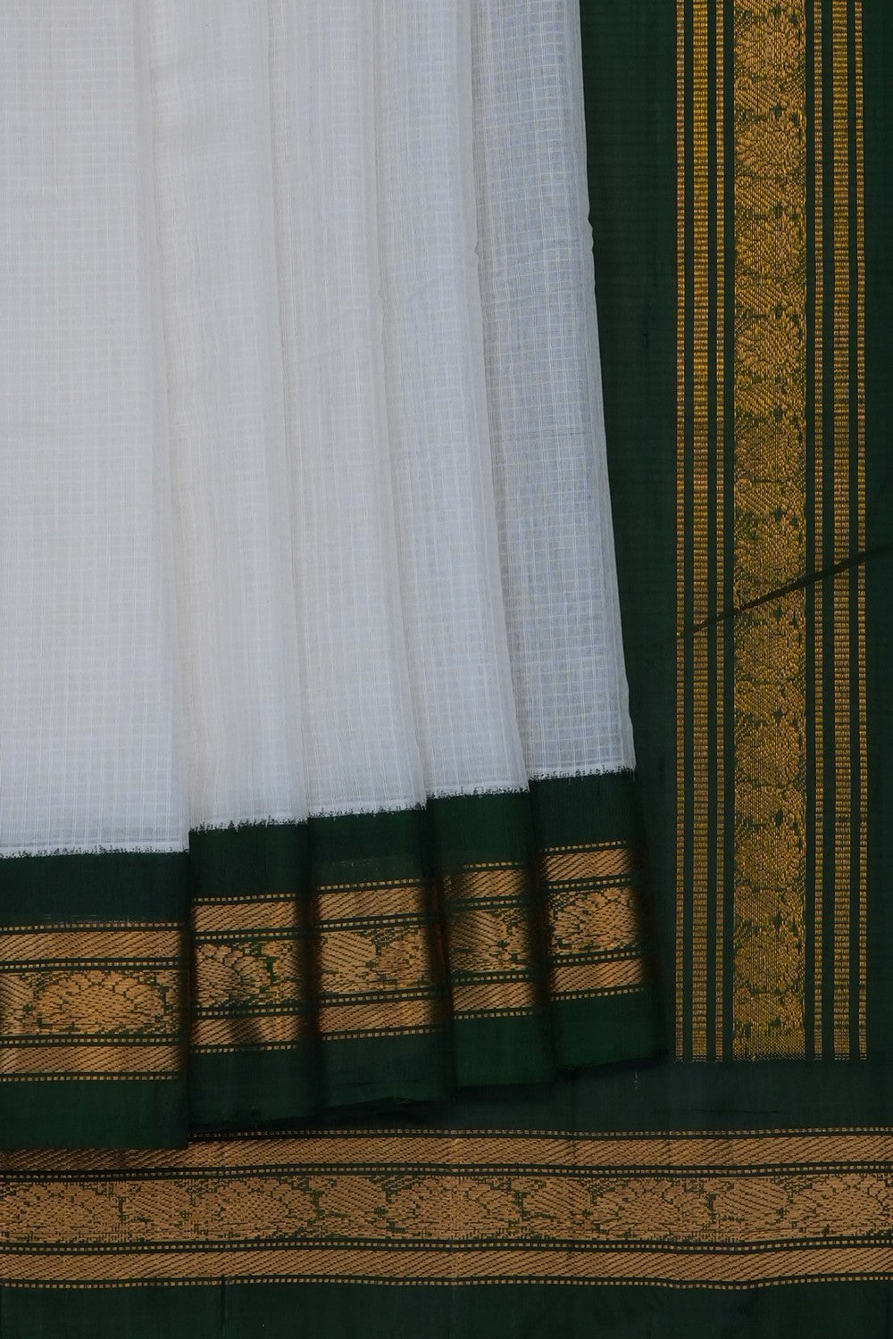 Image of White Gadwal Cotton Saree