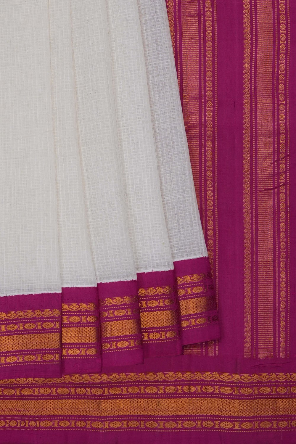 Image of Off-White Gadwal Cotton Saree