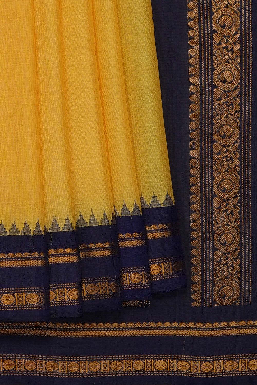 Image of Yellow Gadwal Cotton Saree