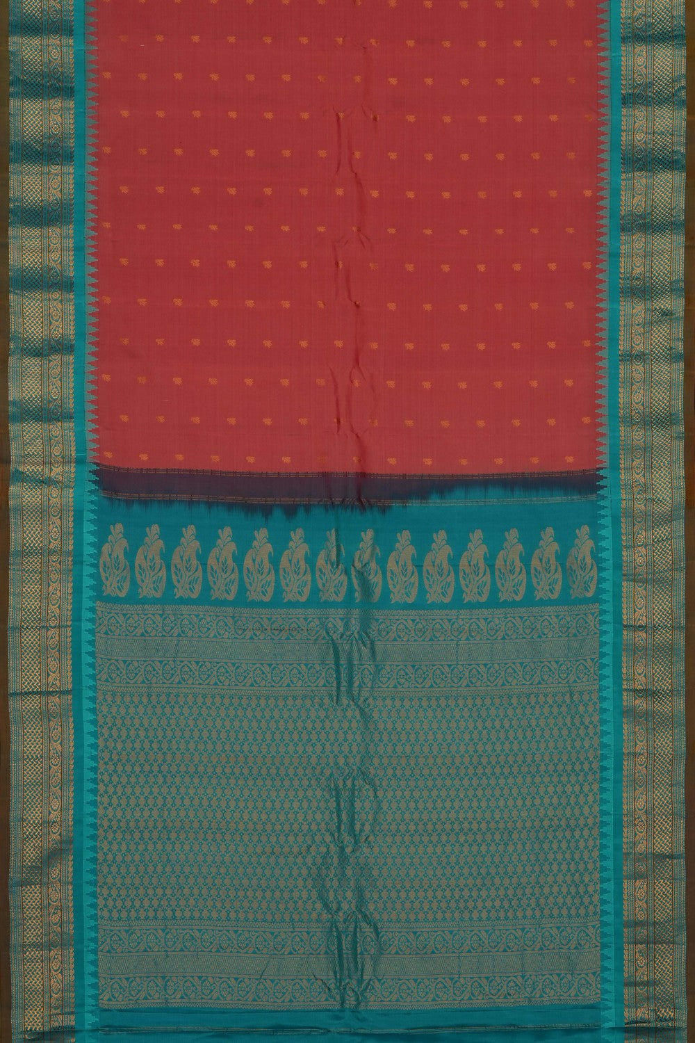 Image of Coral-Pink Gadwal Silk Saree