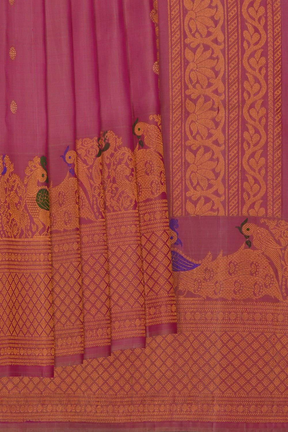 Image of Coral-Pink Gadwal Silk Saree