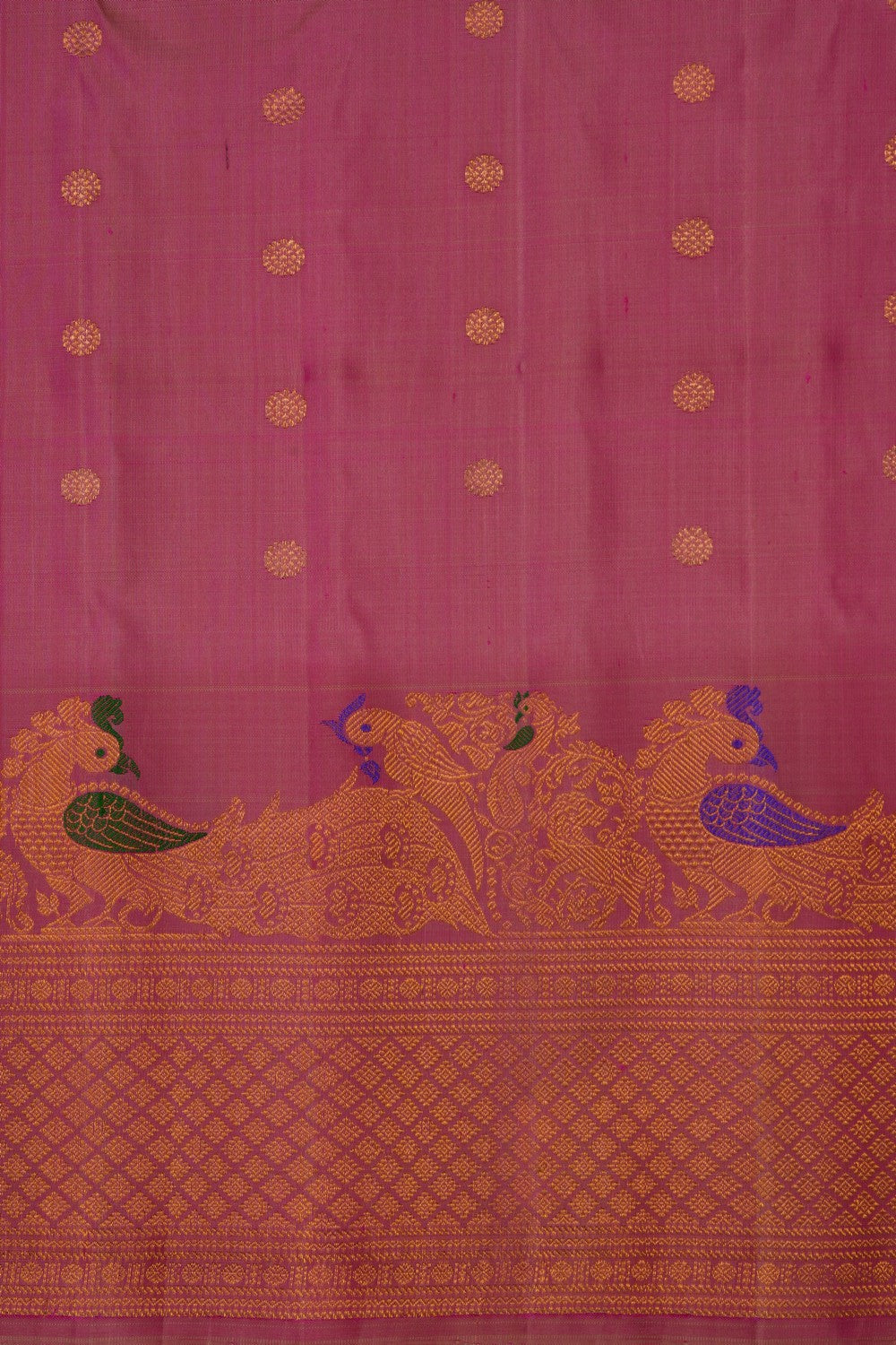 Image of Coral-Pink Gadwal Silk Saree