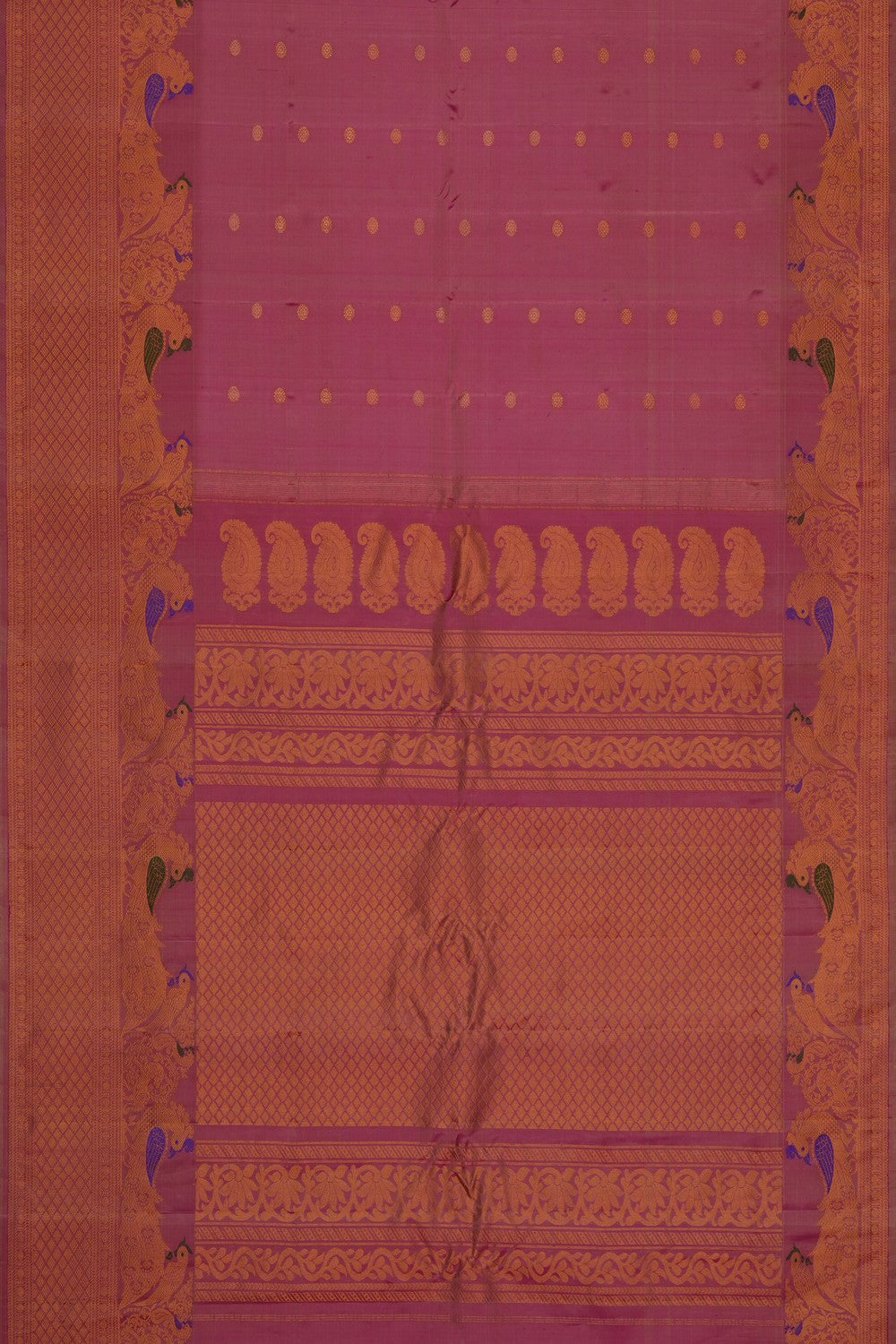 Image of Coral-Pink Gadwal Silk Saree