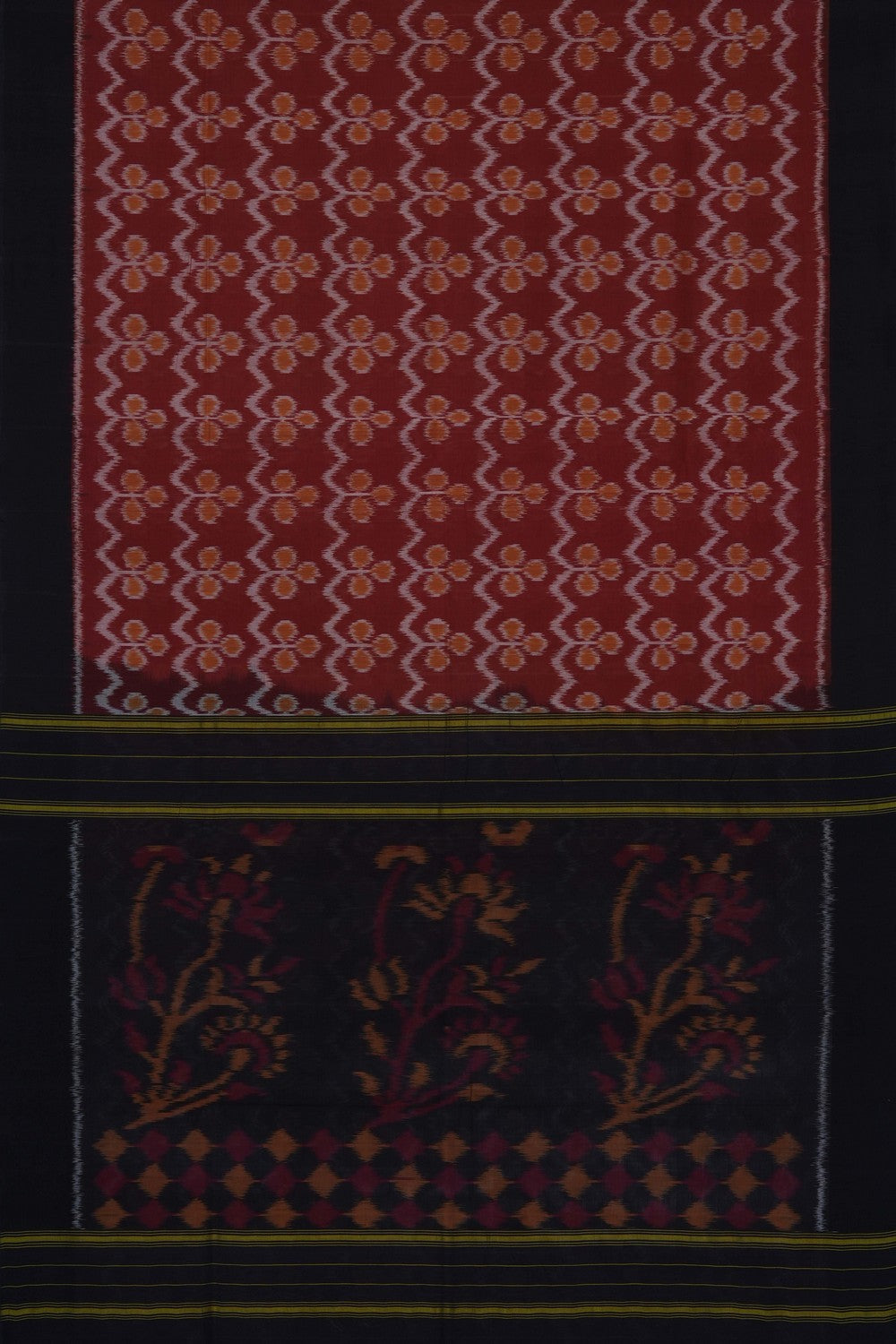 Image of Red Pochampally Ikat Cotton Saree