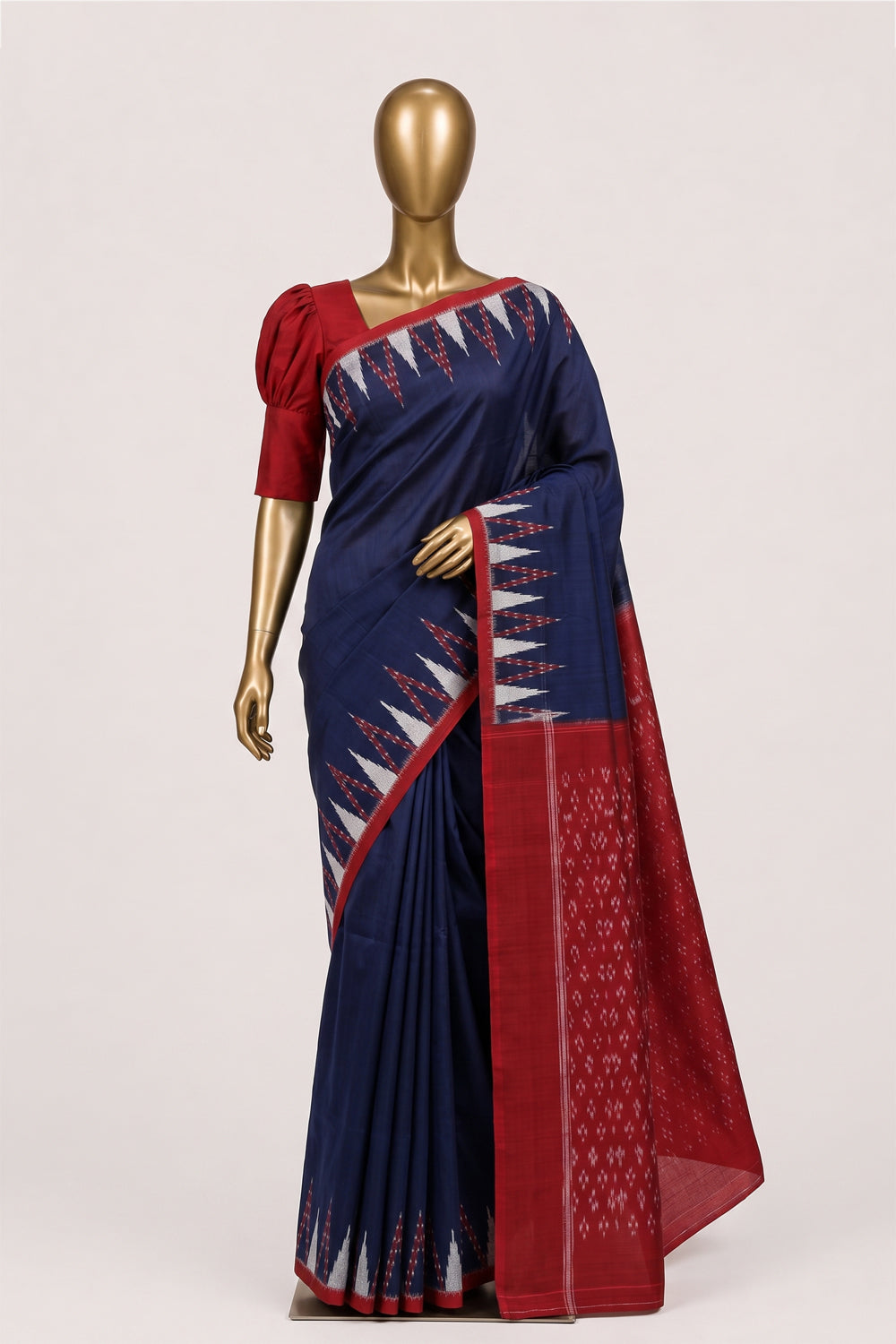 Image of Indigo Blue Pochampally Ikat Cotton Saree