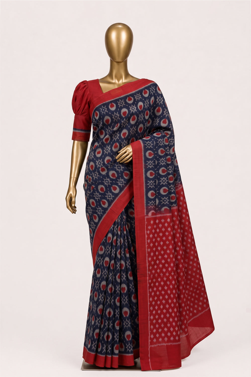 Image of Indigo Blue Pochampally Ikat Cotton Saree