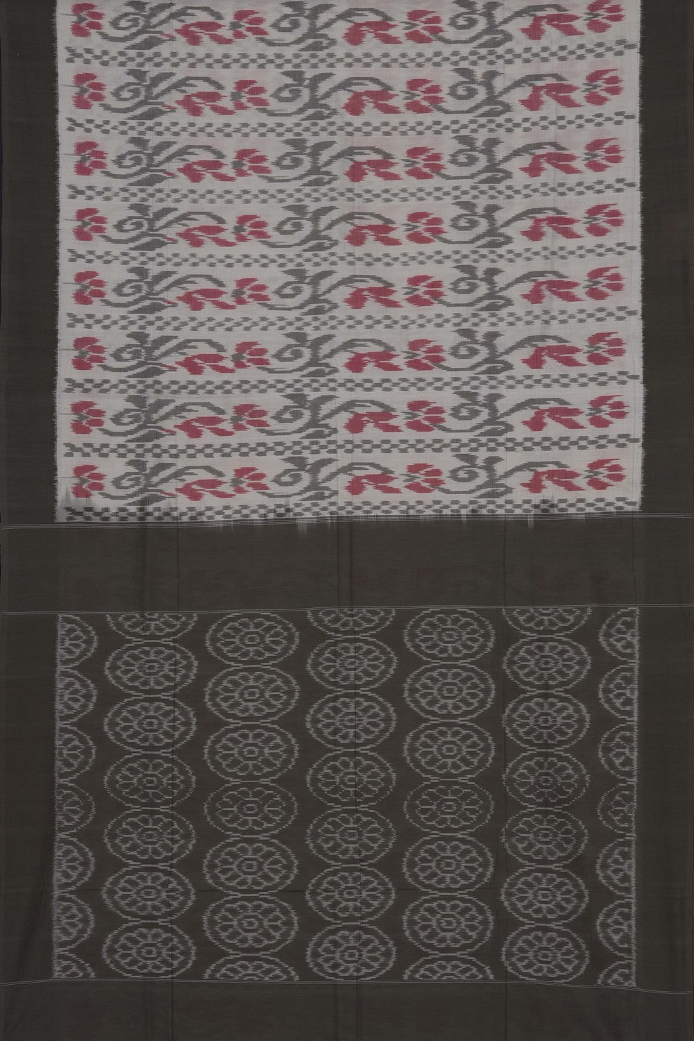 Image of Off-White Pochampally Ikat Cotton Saree