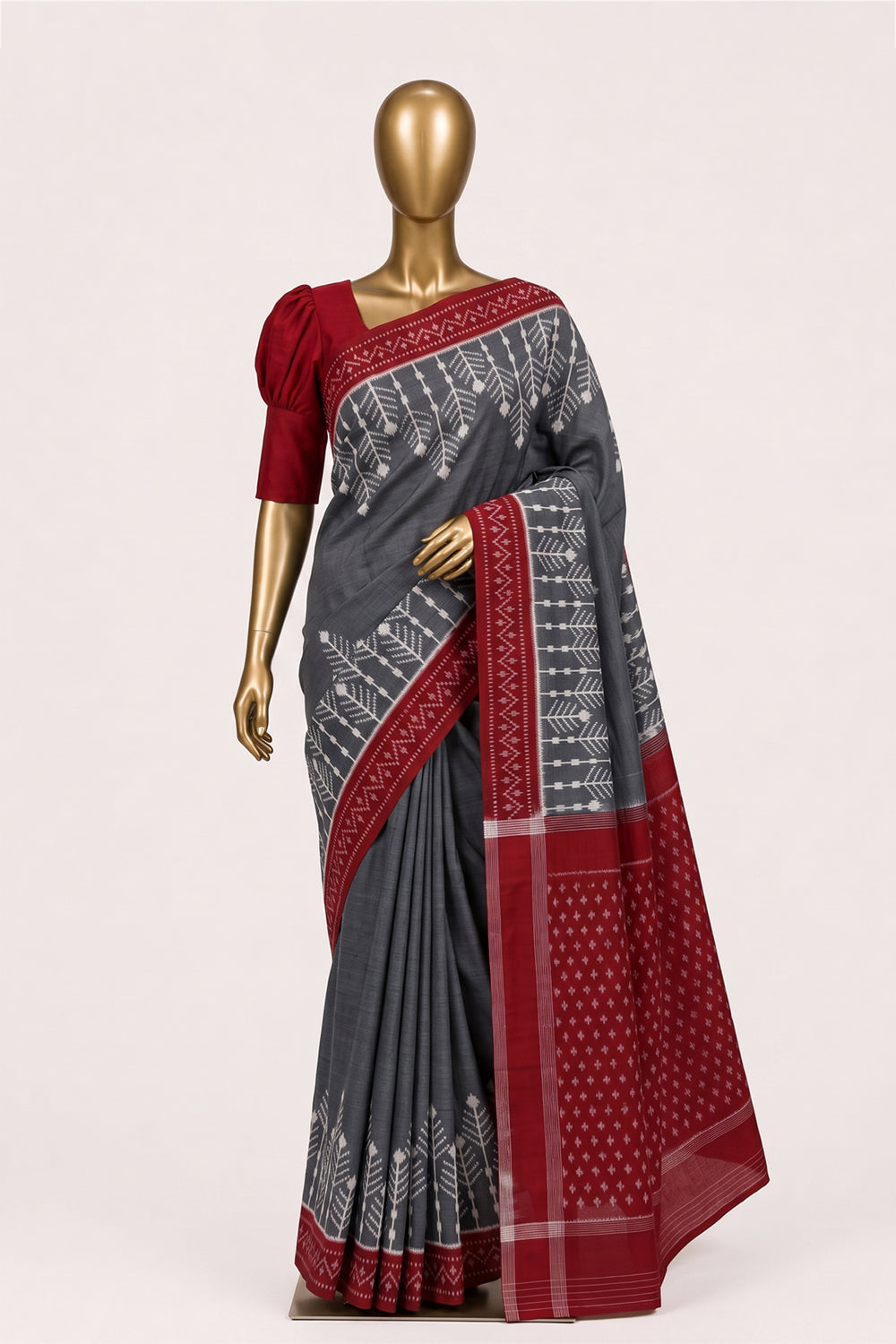 Image of Grey Pochampally Ikat Cotton Saree