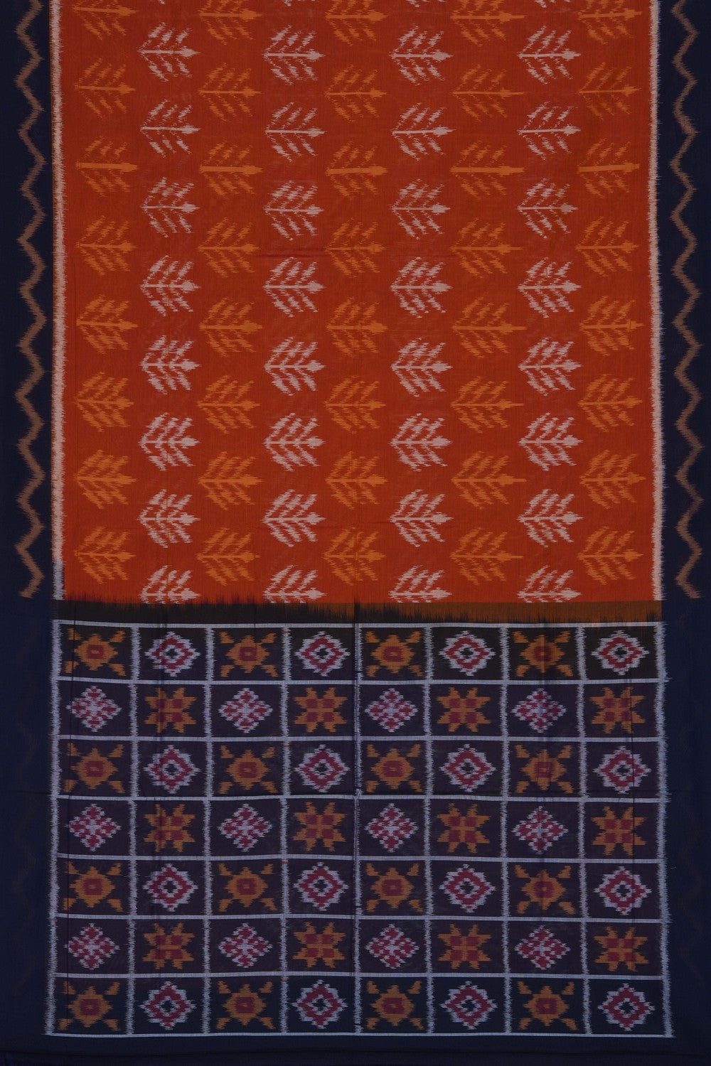 Image of Orange Pochampally Ikat Cotton Saree