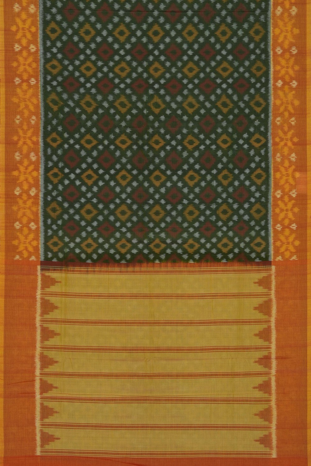 Image of Green Pochampally Ikat Cotton Saree