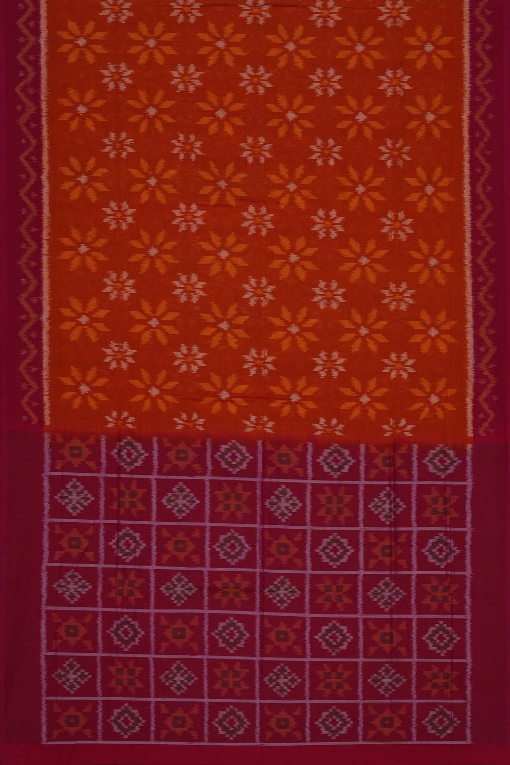 Image of Orange Pochampally Ikat Cotton Saree