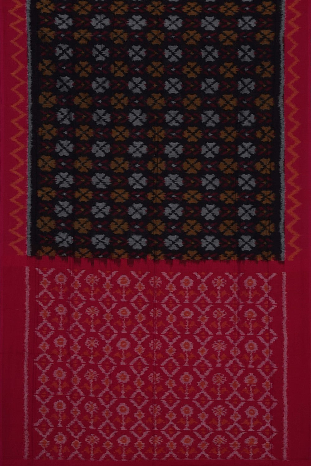 Image of Black Pochampally Ikat Cotton Saree
