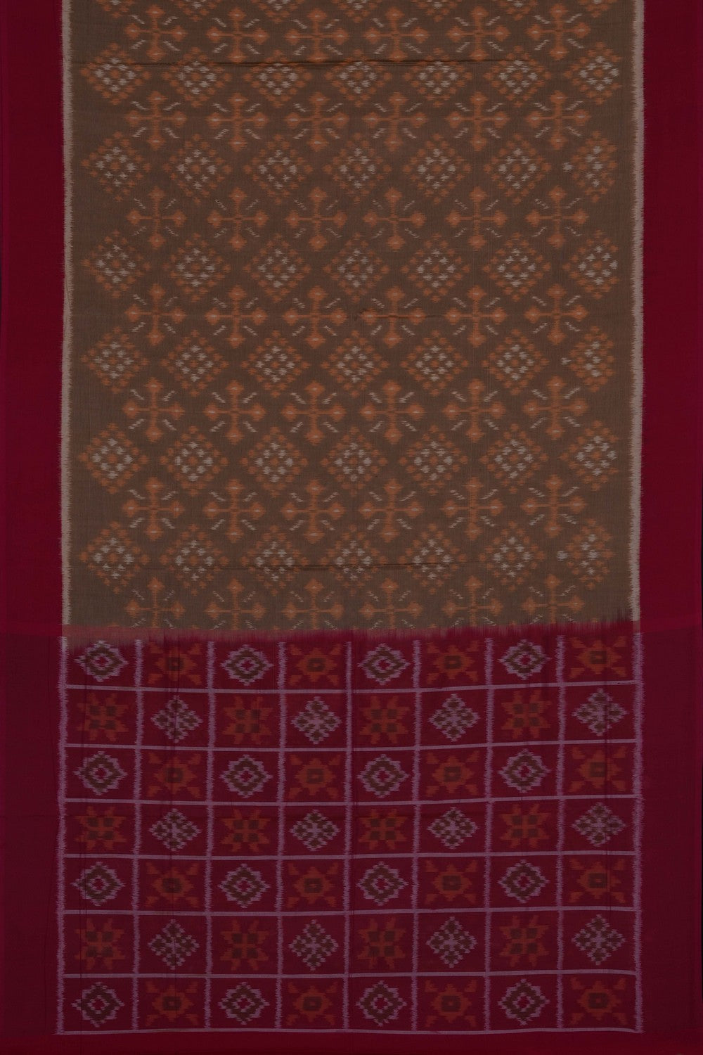 Image of Beige Pochampally Ikat Cotton Saree
