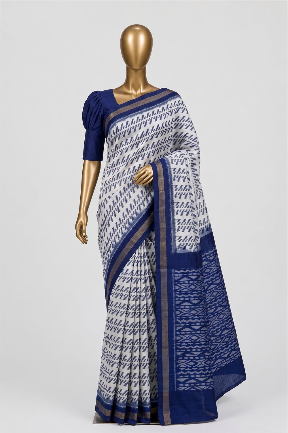 Image of Off-White Pochampally Ikat Cotton Saree