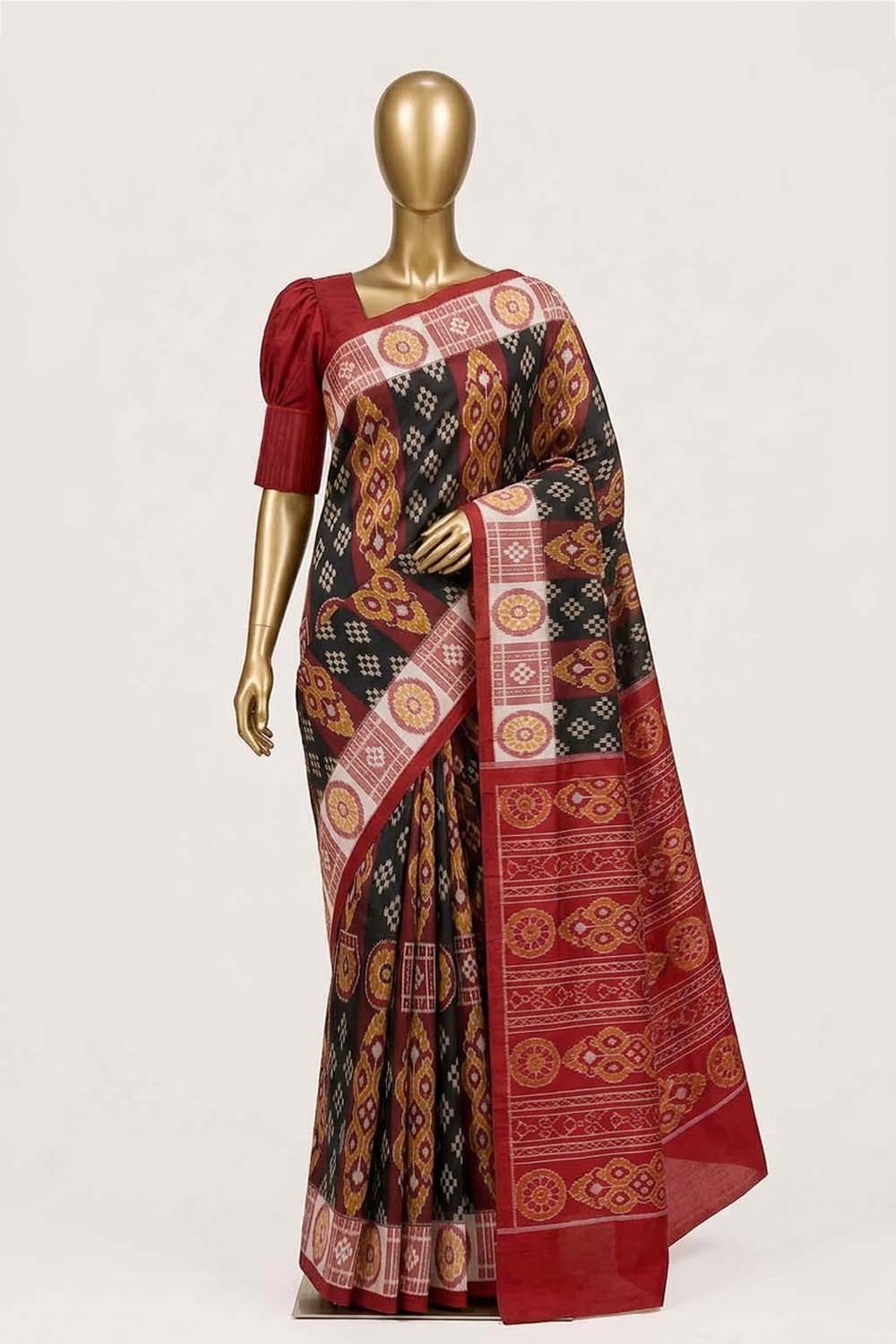 Image of Black Pochampally Ikat Cotton Saree