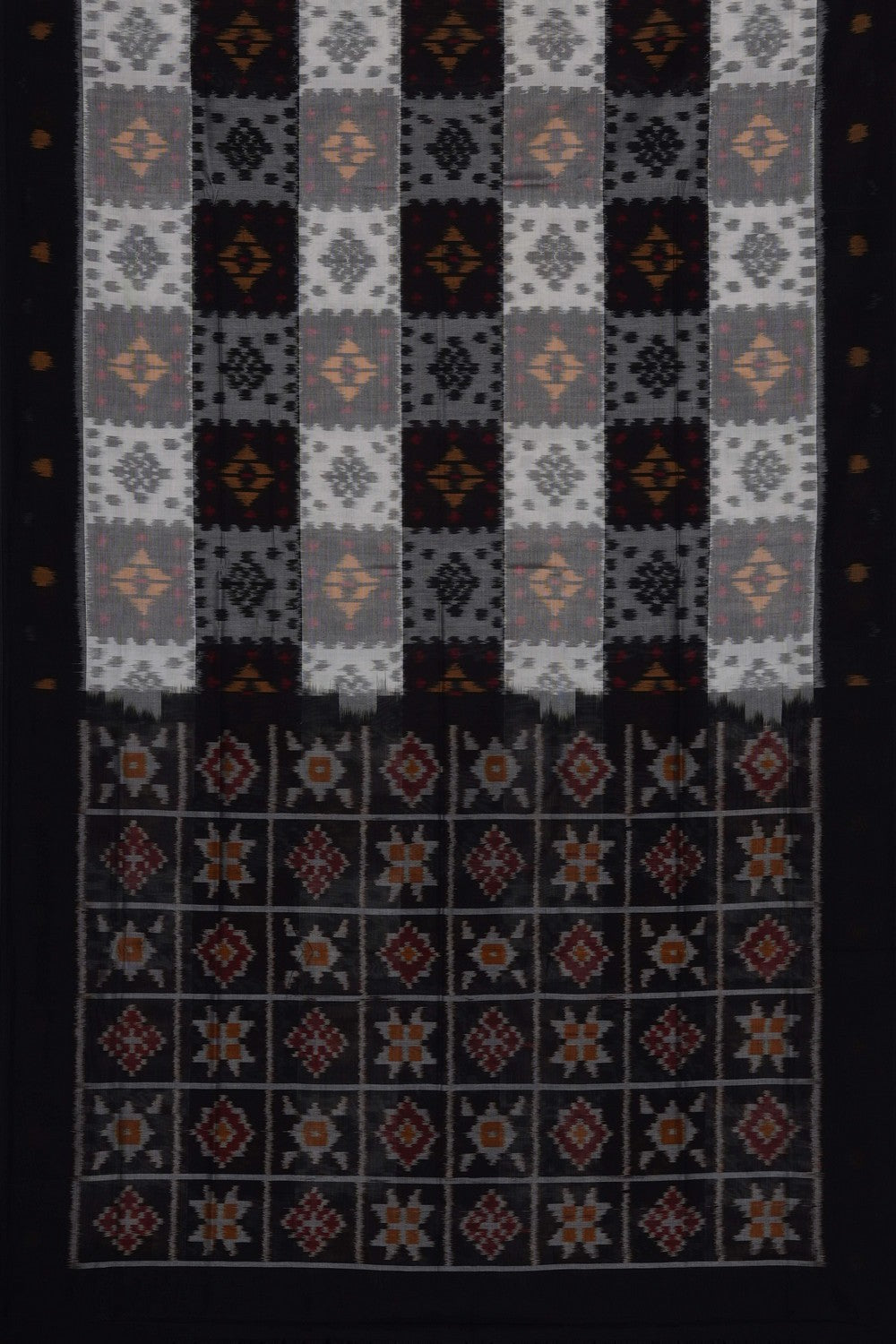 Image of Black Pochampally Ikat Cotton Saree
