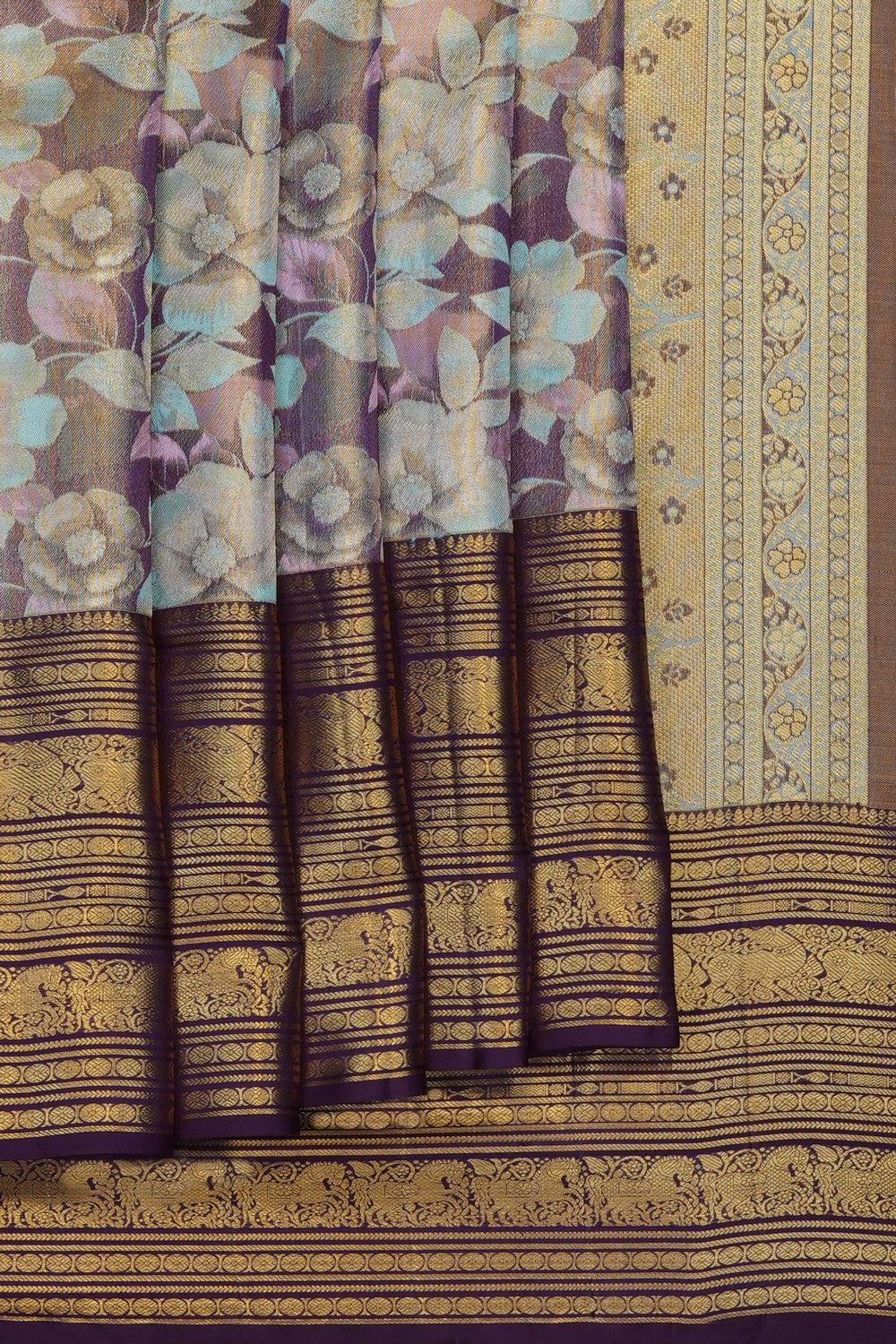Image of Purple Kanchipattu Tissue Brocade Saree