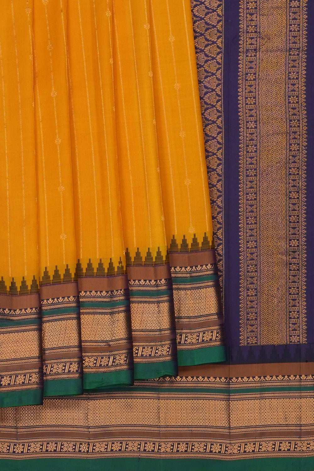 Image of Mustard Gadwal Silk Kattam Saree